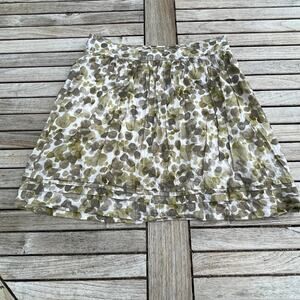 Anne Taylor Loft Womens Size 4 Mini Skirt Dotted Green Tan White Ruffled Lined